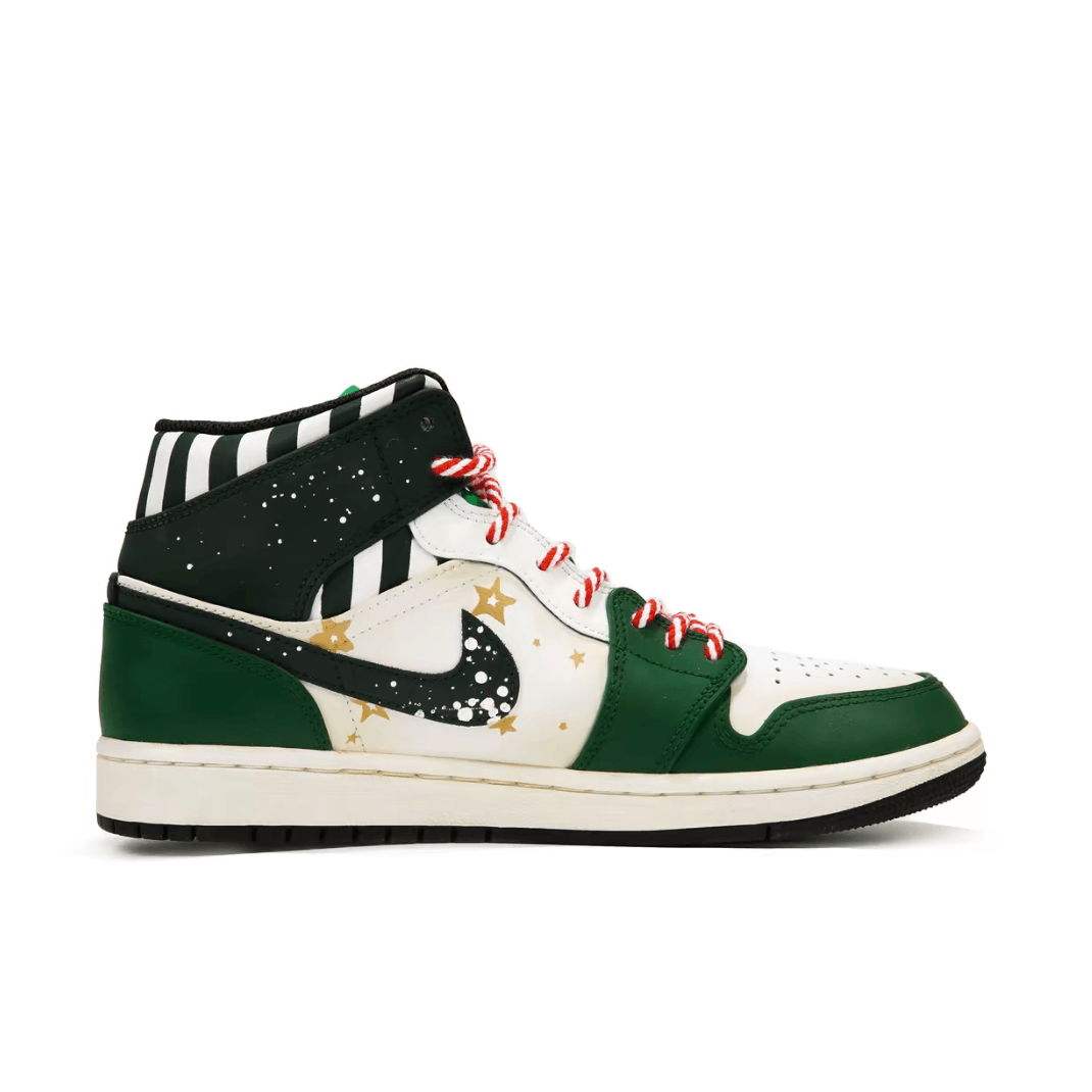 Custom Air Jordan 1 Christmas Green White Stars High