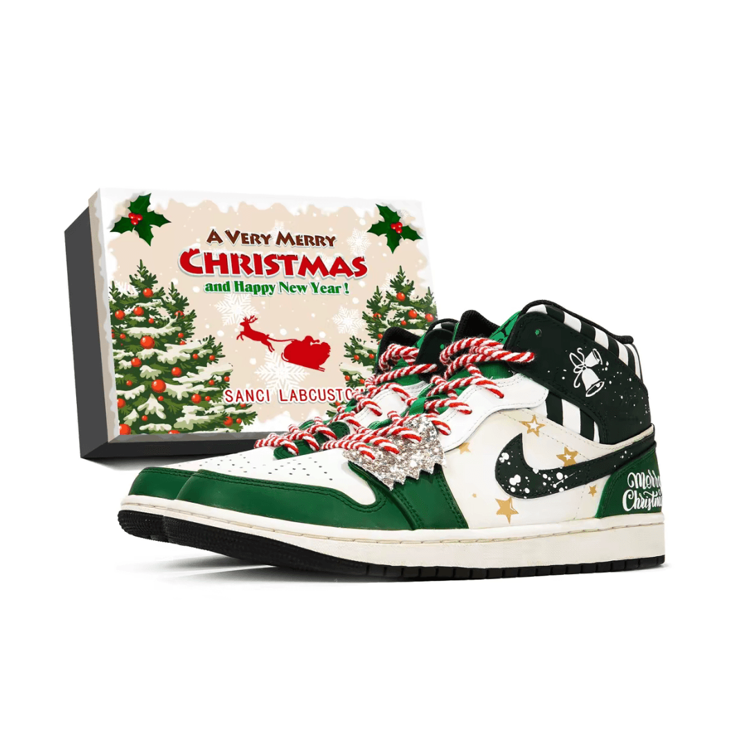 Custom Air Jordan 1 Christmas Green White Stars High