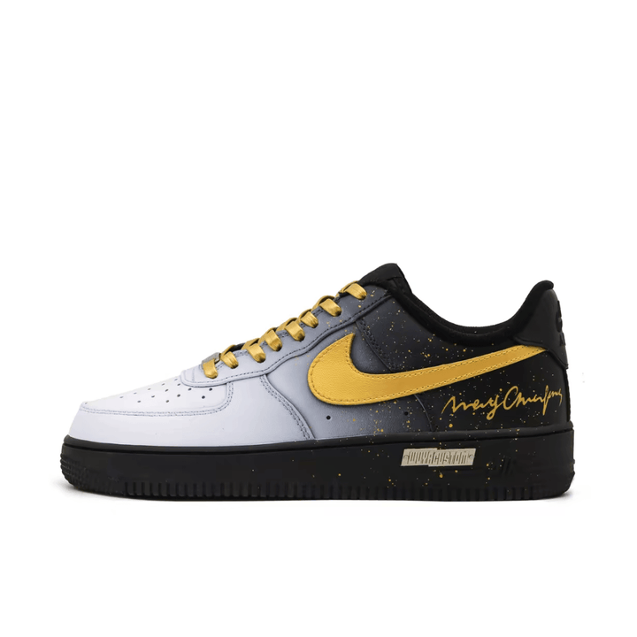 Custom Air Force 1 Christmas Black White Gradient Gold Swoosh