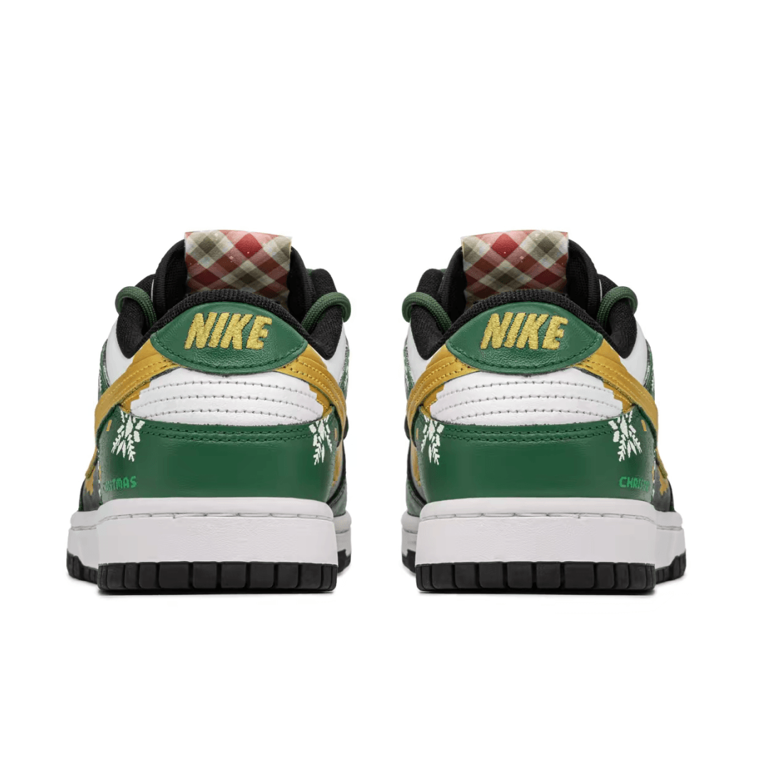 Custom Dunk Christmas Green White Snowflakes Gold Swoosh