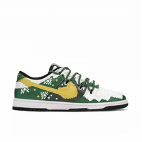 Custom Dunk Christmas Green White Snowflakes Gold Swoosh