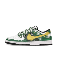 Custom Dunk Christmas Green White Snowflakes Gold Swoosh