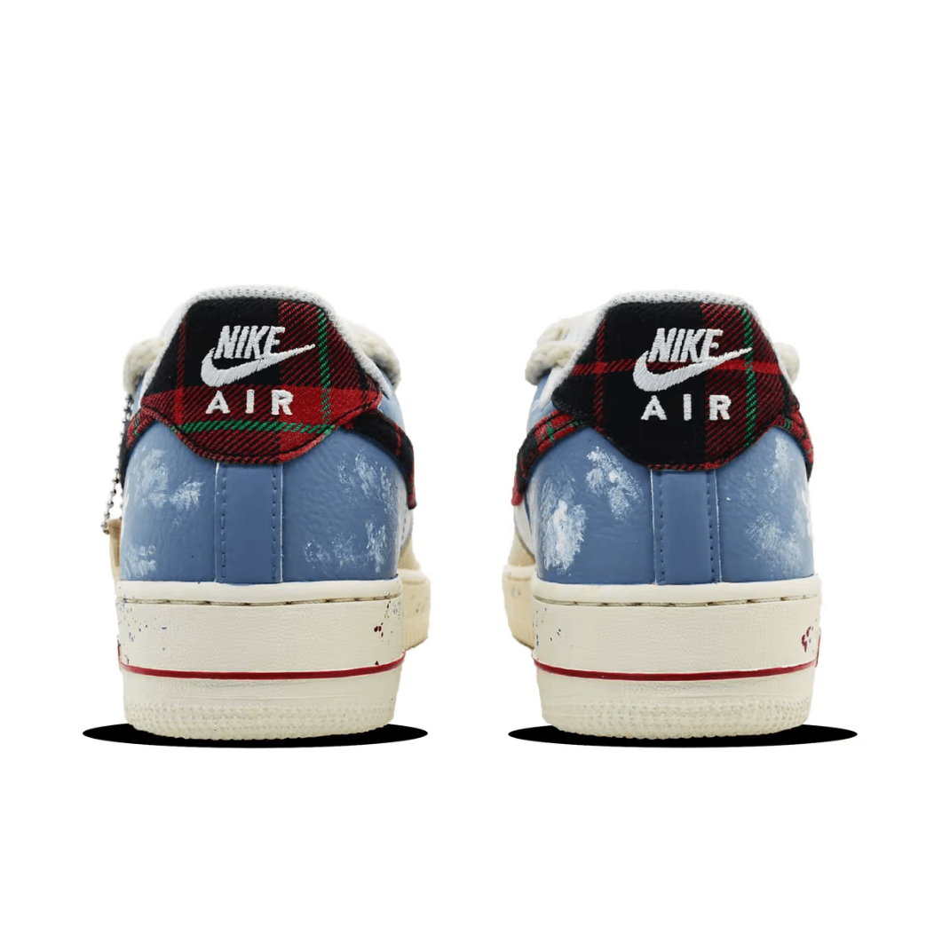 Custom Air Force 1 Christmas Blue White Red Grid Swoosh