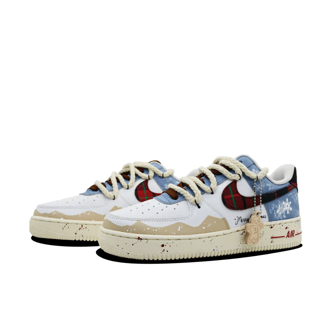 Custom Air Force 1 Christmas Blue White Red Grid Swoosh