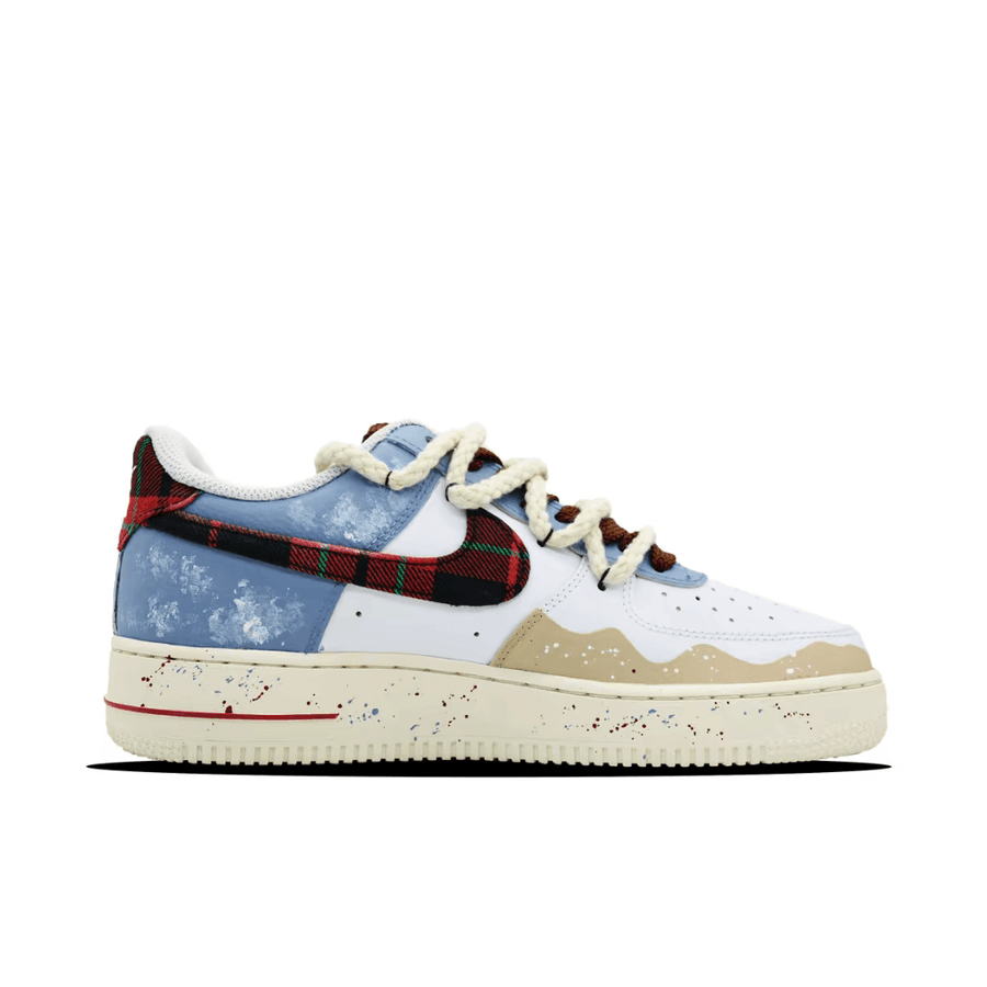 Custom Air Force 1 Christmas Blue White Red Grid Swoosh