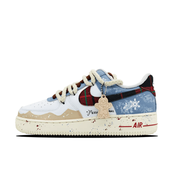 Custom Air Force 1 Christmas Blue White Red Grid Swoosh