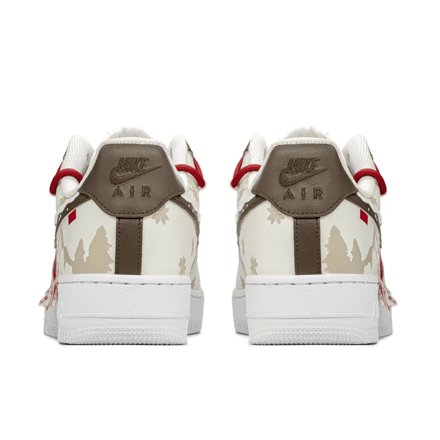 Custom Air Force 1 Christmas Beige Red Elk Print Khaki Swoosh