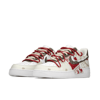 Custom Air Force 1 Christmas Beige Red Elk Print Khaki Swoosh