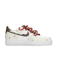 Custom Air Force 1 Christmas Beige Red Elk Print Khaki Swoosh