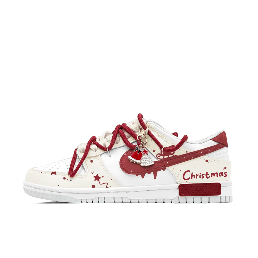 Custom Dunk Christmas Beige Red Sled Swoosh