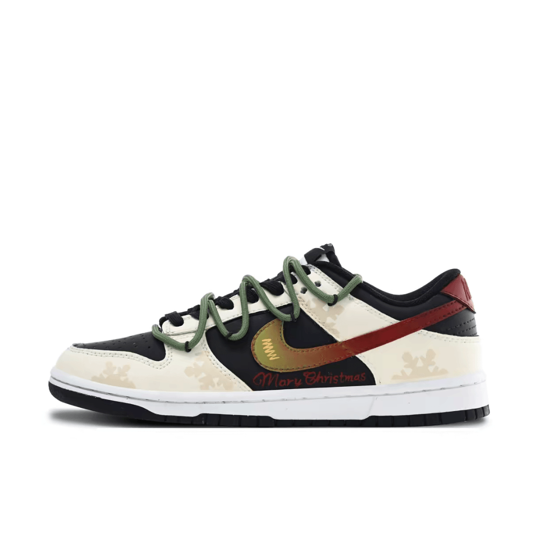 Custom Dunk Christmas Beige Black Snowflakes Print