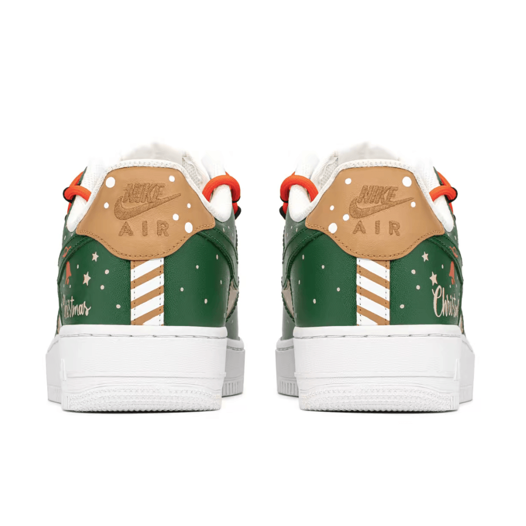 Custom Air Force 1 Christmas Beige Green Elk And Snowflakes Print