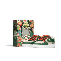 Custom Air Force 1 Christmas Beige Green Elk And Snowflakes Print